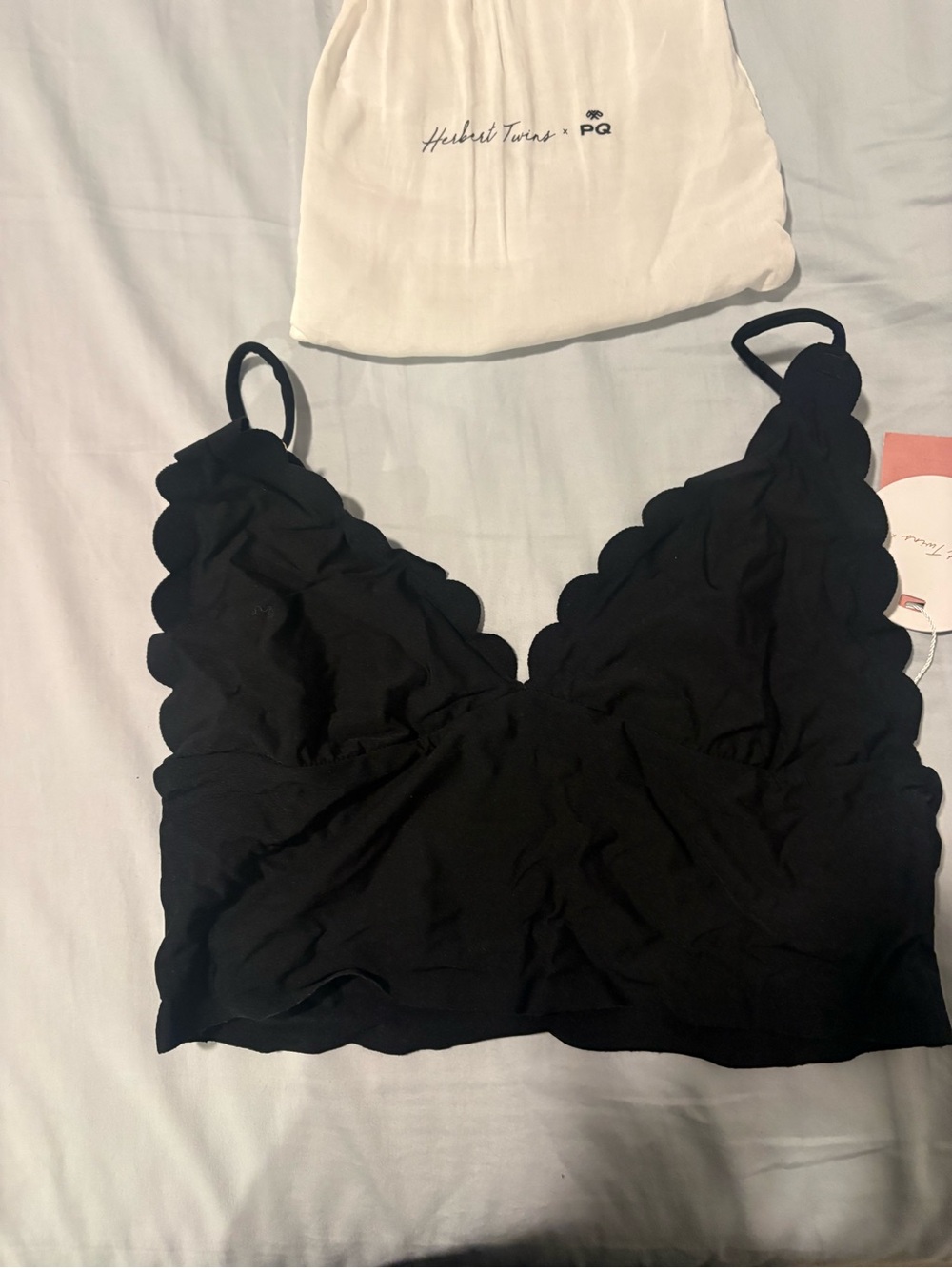 PQ Swim X Herbert Twins Scalloped Thong & Bralette Set Medium Black NWT